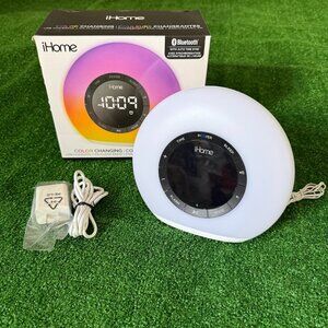 iHome iBT32W PowerClock Glow Bluetooth Alarm Clock Color Changing FM Radio USB